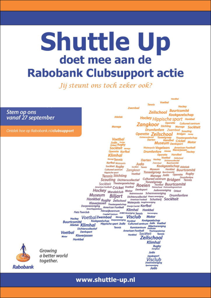 Shuttle Up doet mee aan Rabobank Clubsupport actie