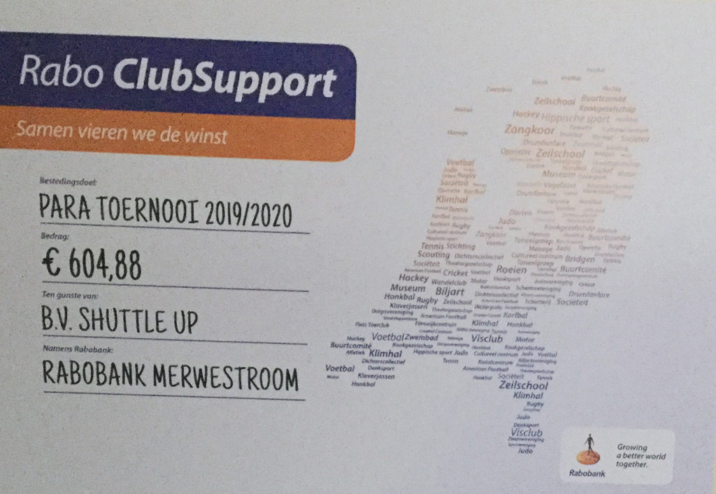 Opbrengst Rabo Clubsupport actie ruim € 600